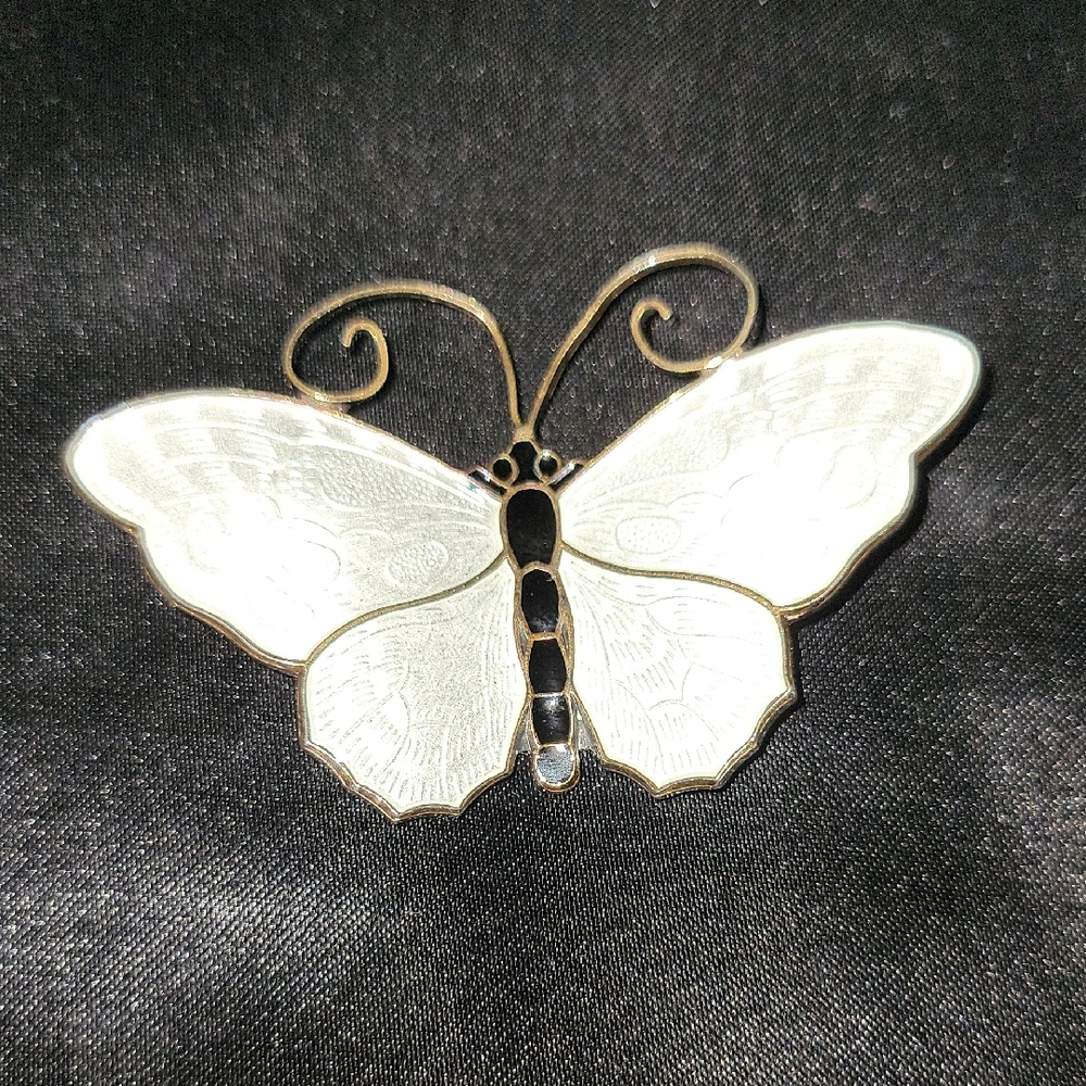 Elegant Vintage 1950s David Andersen Sterling Silver White Butterfly Brooch
